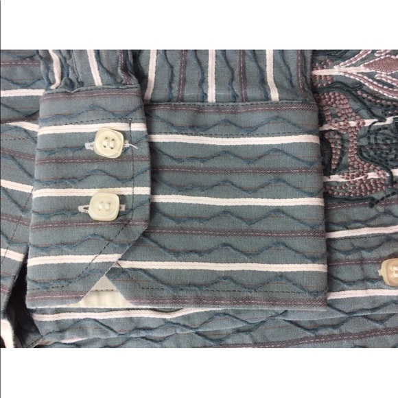 Apricottree Men Long Sleeve Shirt Embroidered Dusky Blue  White Grey Large - Picture 9 of 10